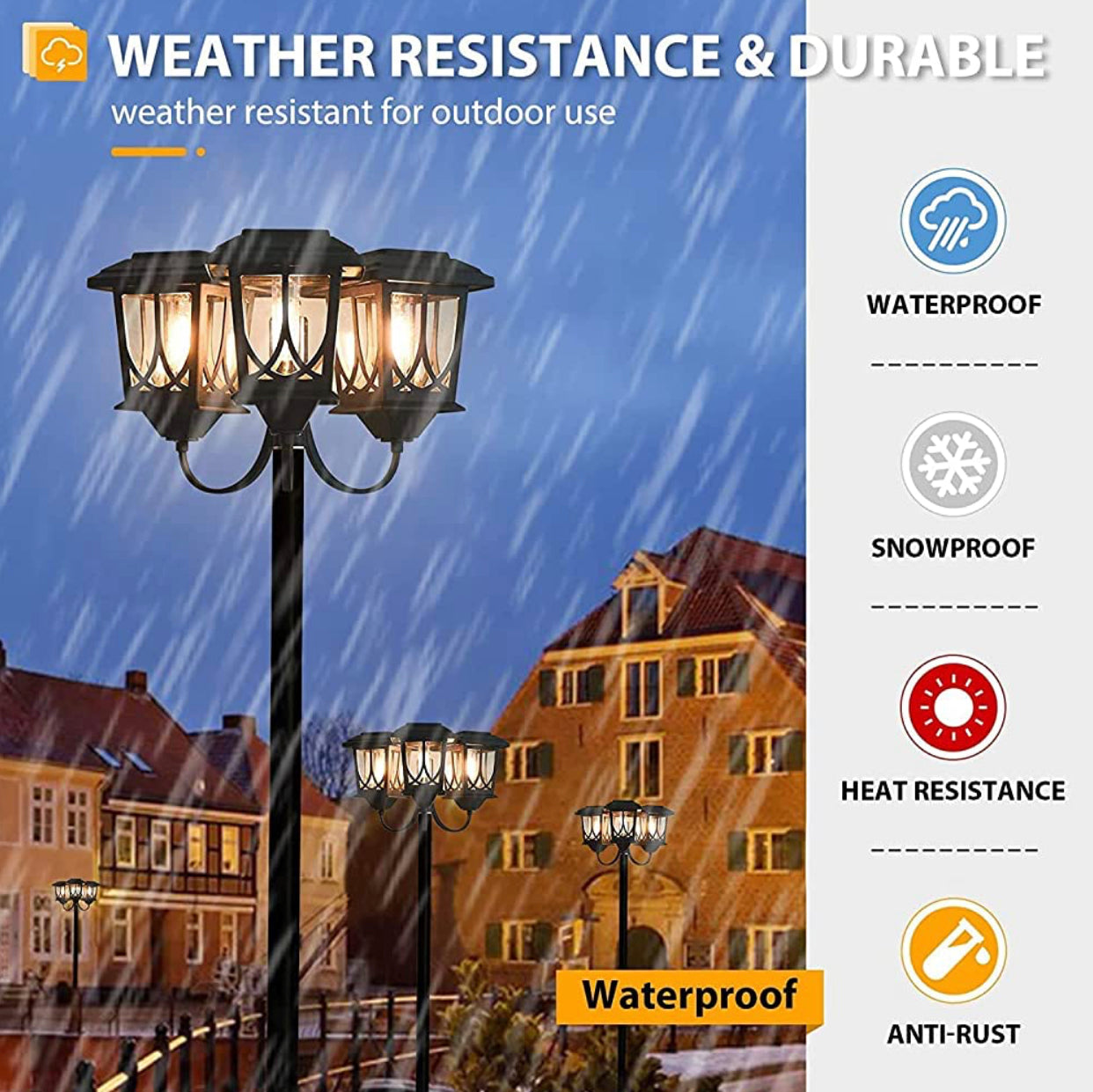 Lampadaire d'extérieur Lighteme en aluminium 74,8 pouces, lampadaire étanche à 3 têtes, 60 lumens 