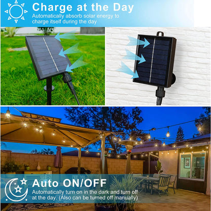 Guirlande lumineuse solaire d'extérieur à DEL Lighteme de 7,2 m (27 pi) – Ampoules globe rétro Edison 1 W étanches – Luminaires de bistrot de 7,2 m