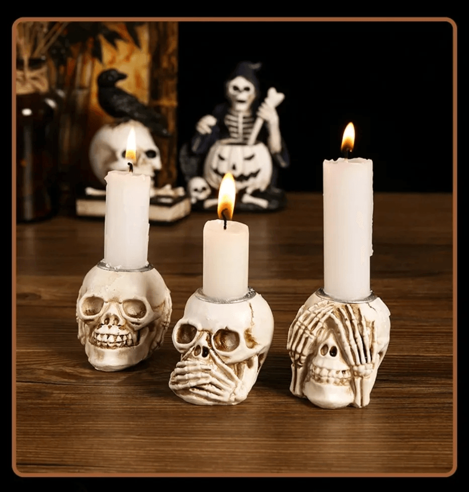 Ensemble de 3 bougeoirs en forme de crâne d'Halloween Lighteme
