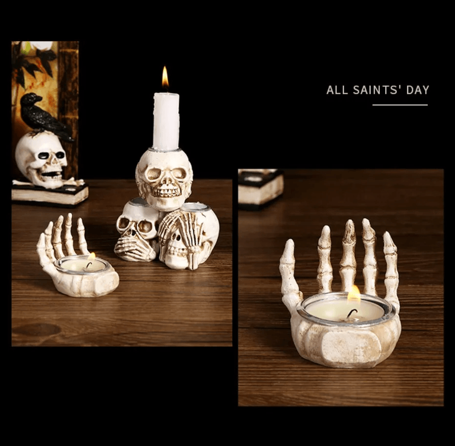 Ensemble de 3 bougeoirs en forme de crâne d'Halloween Lighteme