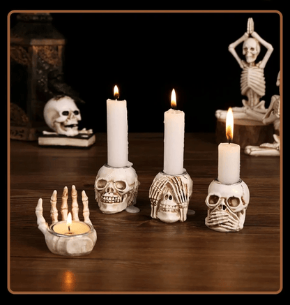Ensemble de 3 bougeoirs en forme de crâne d'Halloween Lighteme