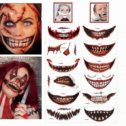 Lot de 12 autocollants de tatouage pour farces d'Halloween Lighteme | 6 + 6 GRATUITS 