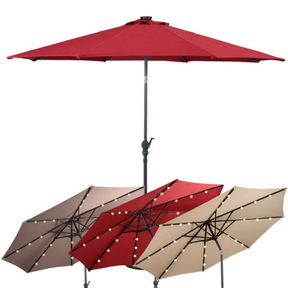 Parasol de patio solaire Lighteme de haute qualité de 10 pieds avec manivelle, lumières LED à énergie solaire, 8 parasols de plage extérieurs de protection UV fermes