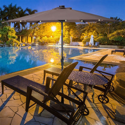 Parasol de patio solaire Lighteme de haute qualité de 10 pieds avec manivelle, lumières LED à énergie solaire, 8 parasols de plage extérieurs de protection UV fermes