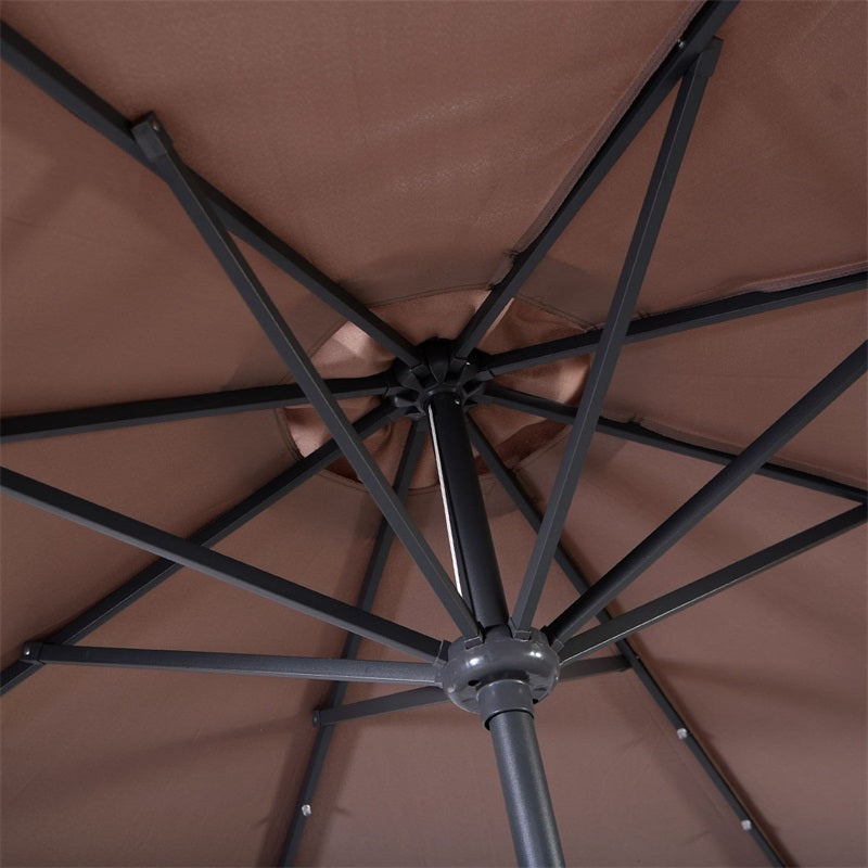 Parasol de patio solaire Lighteme de haute qualité de 10 pieds avec manivelle, lumières LED à énergie solaire, 8 parasols de plage extérieurs de protection UV fermes