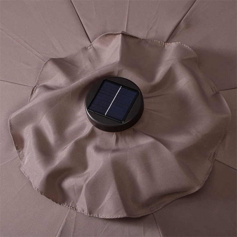 Parasol de patio solaire Lighteme de haute qualité de 10 pieds avec manivelle, lumières LED à énergie solaire, 8 parasols de plage extérieurs de protection UV fermes