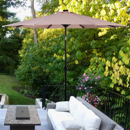 Parasol de patio solaire Lighteme de haute qualité de 10 pieds avec manivelle, lumières LED à énergie solaire, 8 parasols de plage extérieurs de protection UV fermes