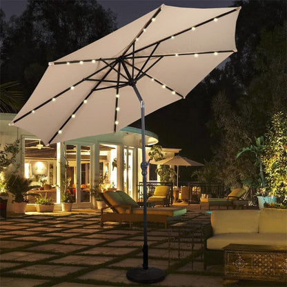 Parasol de patio solaire Lighteme de haute qualité de 10 pieds avec manivelle, lumières LED à énergie solaire, 8 parasols de plage extérieurs de protection UV fermes