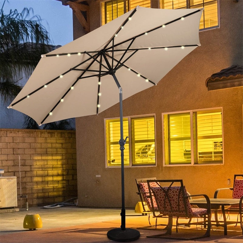 Parasol de patio solaire Lighteme de haute qualité de 10 pieds avec manivelle, lumières LED à énergie solaire, 8 parasols de plage extérieurs de protection UV fermes