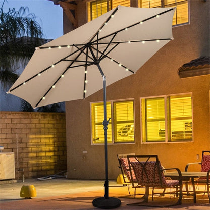 Parasol de patio solaire Lighteme de haute qualité de 10 pieds avec manivelle, lumières LED à énergie solaire, 8 parasols de plage extérieurs de protection UV fermes
