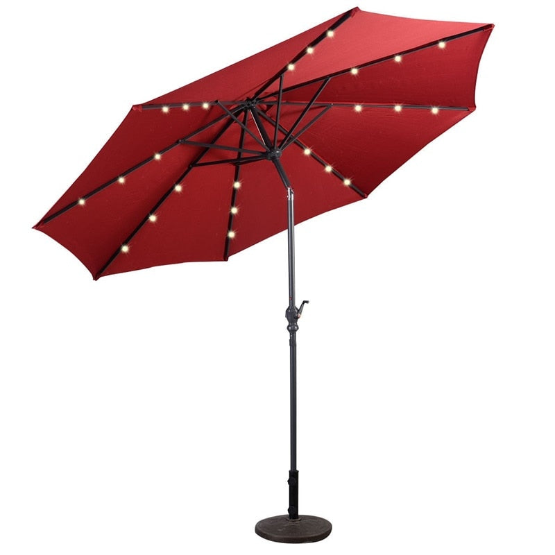 Parasol de patio solaire Lighteme de haute qualité de 10 pieds avec manivelle, lumières LED à énergie solaire, 8 parasols de plage extérieurs de protection UV fermes