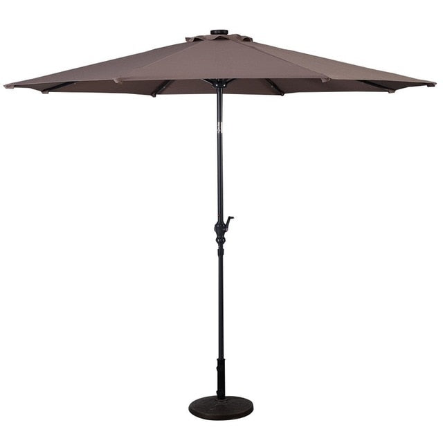 Parasol de patio solaire Lighteme de haute qualité de 10 pieds avec manivelle, lumières LED à énergie solaire, 8 parasols de plage extérieurs de protection UV fermes