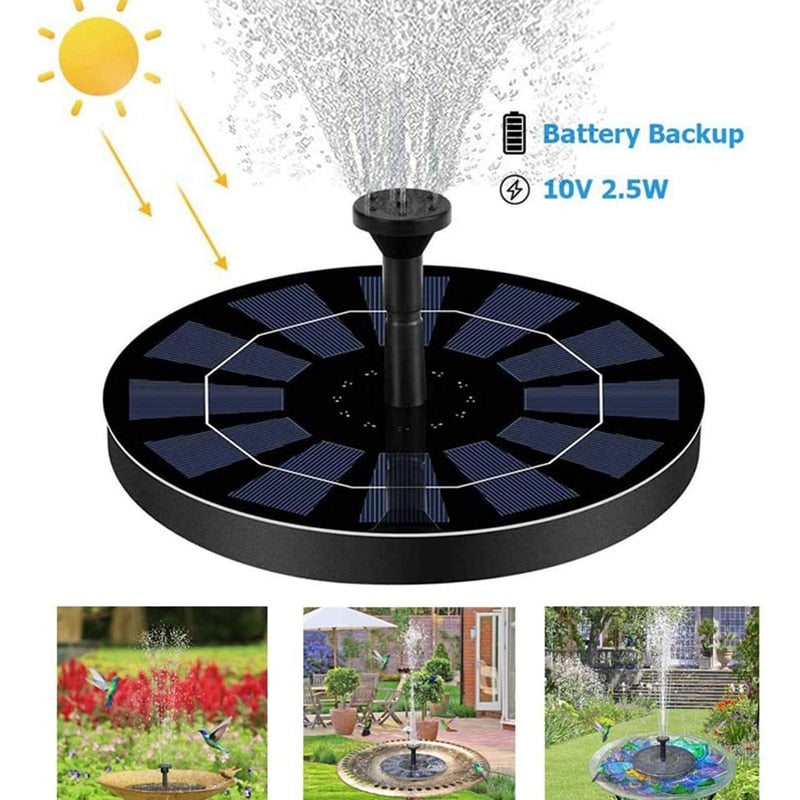 Lighteme Solar-Springbrunnenpumpe, 2,5 W, kreisförmig, schwimmende Solar-Springbrunnenpumpe, eingebaute Batterie-Notstromversorgung mit 6 Düsen