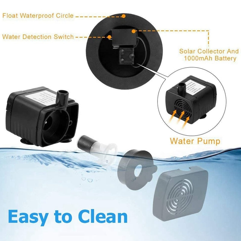 Lighteme Solar-Springbrunnenpumpe, 2,5 W, kreisförmig, schwimmende Solar-Springbrunnenpumpe, eingebaute Batterie-Notstromversorgung mit 6 Düsen