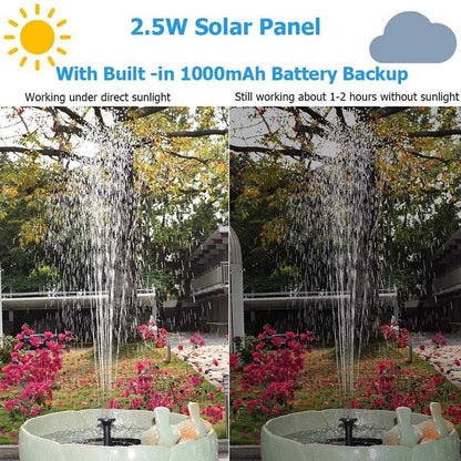 Lighteme Solar-Springbrunnenpumpe, 2,5 W, kreisförmig, schwimmende Solar-Springbrunnenpumpe, eingebaute Batterie-Notstromversorgung mit 6 Düsen