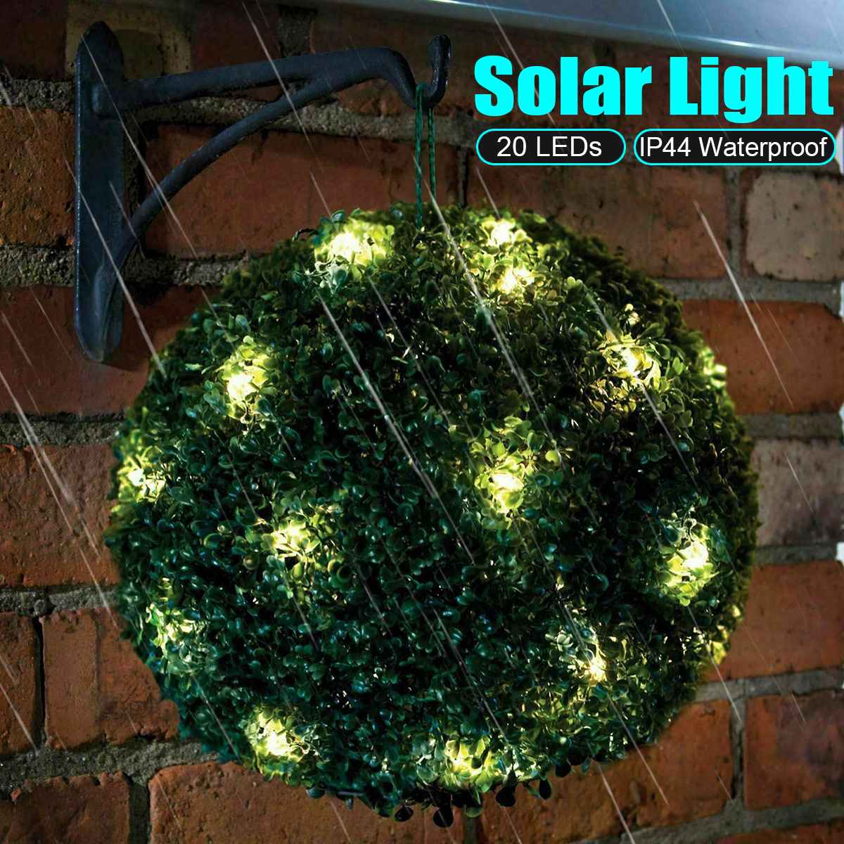 Boule de gazon topiaire artificiel Lighteme avec lampes solaires, crochet inclus