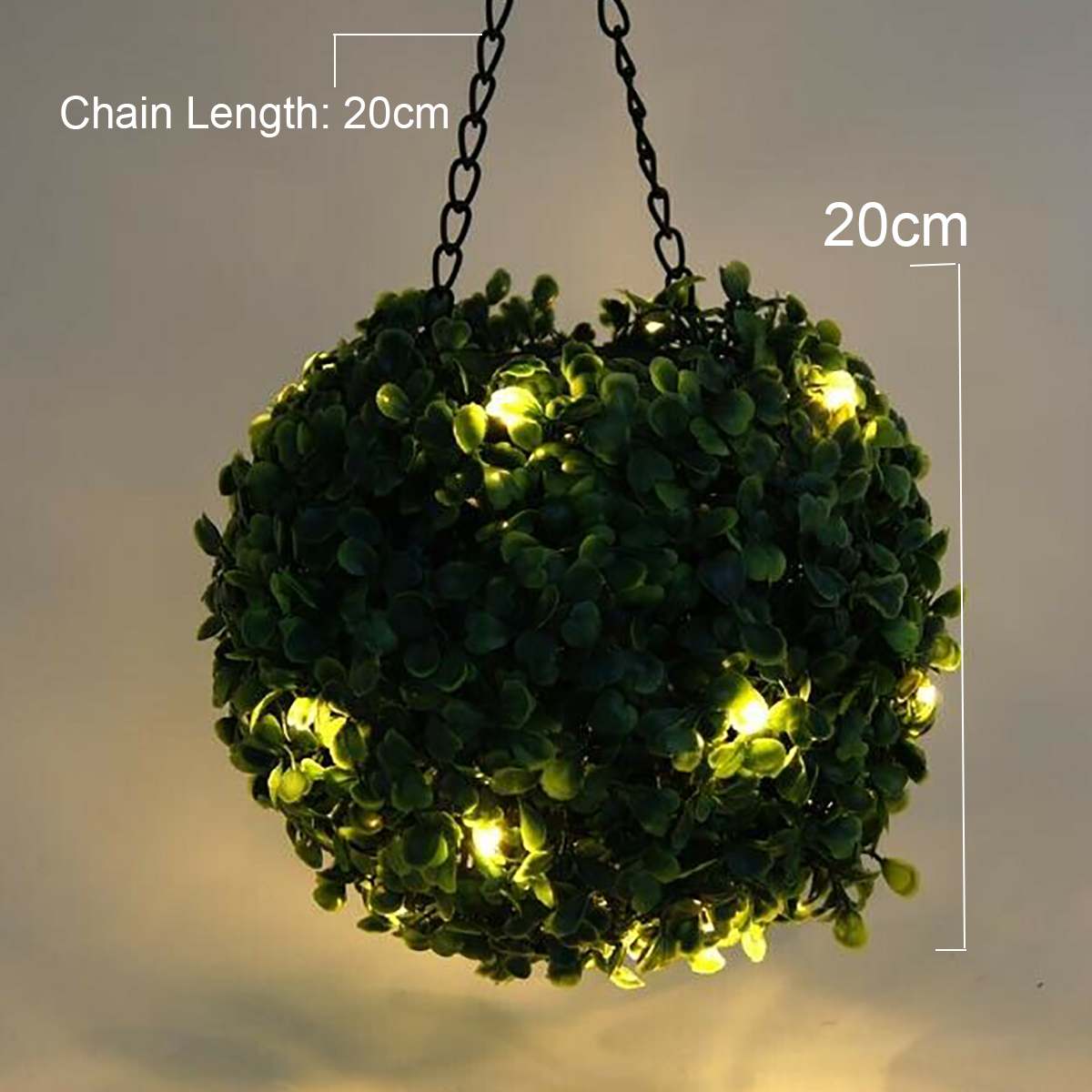 Boule de gazon topiaire artificiel Lighteme avec lampes solaires, crochet inclus