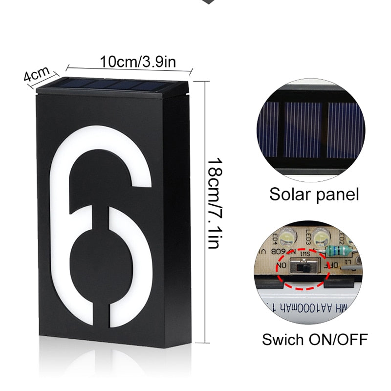 Lighteme LED Numéro de maison Énergie solaire Numérique Hotal Porte Mur Lumière Solaire Numéro d'adresse Lampe Plaque de numéro de rue personnalisée