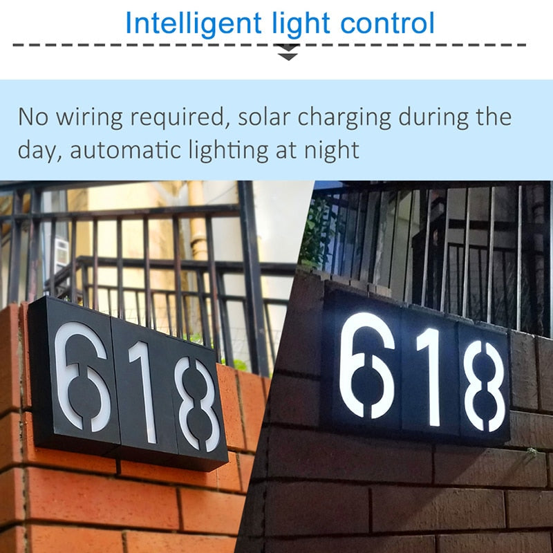 Lighteme LED Numéro de maison Énergie solaire Numérique Hotal Porte Mur Lumière Solaire Numéro d'adresse Lampe Plaque de numéro de rue personnalisée