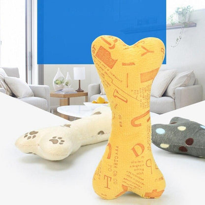 Lighteme Pet Dog Squeak Toy Cartoon Bone Shaped Plush Chew Toy (3 colors)