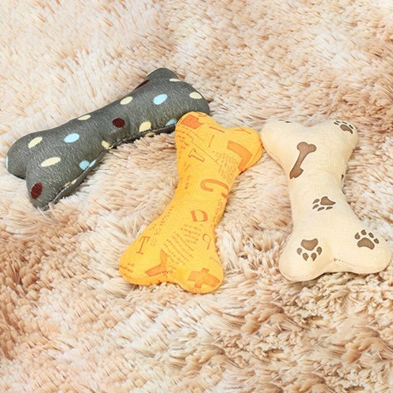 Lighteme Pet Dog Squeak Toy Cartoon Bone Shaped Plush Chew Toy (3 colors)