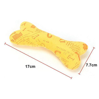 Lighteme Pet Dog Squeak Toy Cartoon Bone Shaped Plush Chew Toy (3 colors)