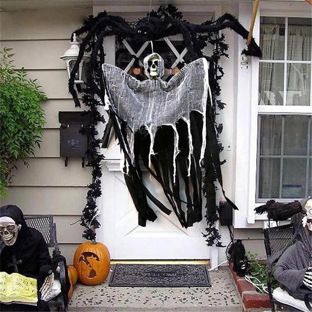 Crâne fantôme à suspendre pour Halloween avec gaze Lighteme