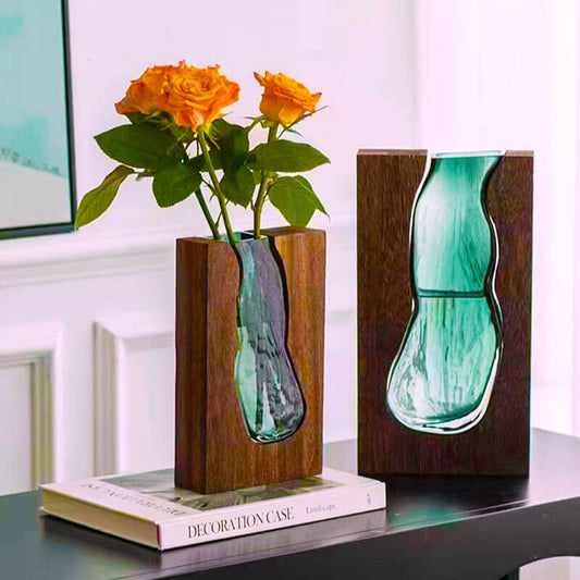 Vase en verre avec support en bois Lighteme