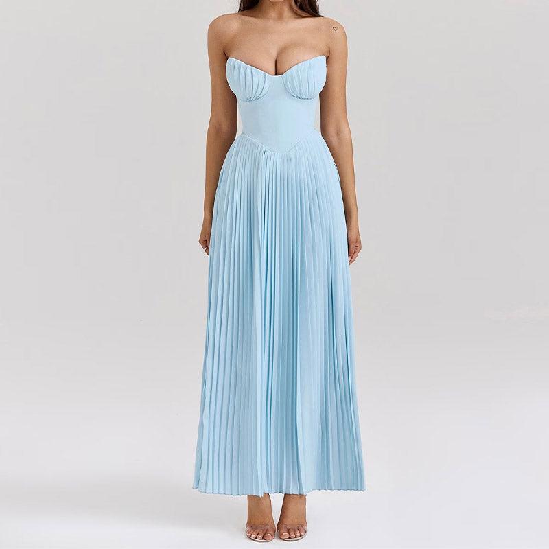 Lighteme – Luxuriöses, schulterfreies Maxikleid mit Korsett in Blau