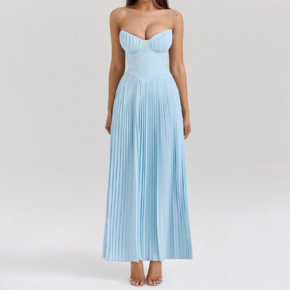 Lighteme – Luxuriöses, schulterfreies Maxikleid mit Korsett in Blau