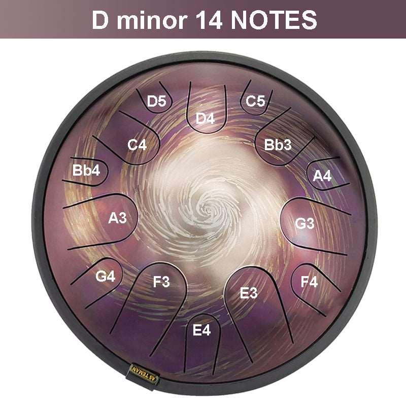 AS TEMAN Steel Tongue Drum | Black-Hole Universe Series Tanktrommel für Yoga & Meditation mit Geschenkset | 14 Zoll 14 Töne Lila