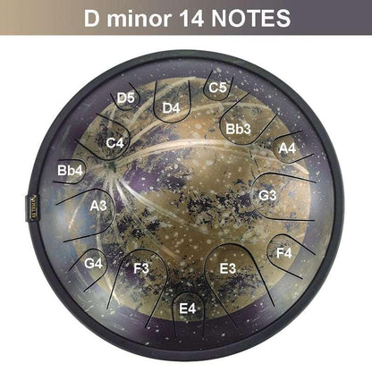 AS TEMAN Steel Tongue Drum | Moon Universe Series Tanktrommel für Yoga & Meditation mit Geschenkset | 14 Zoll 14 Töne Golden