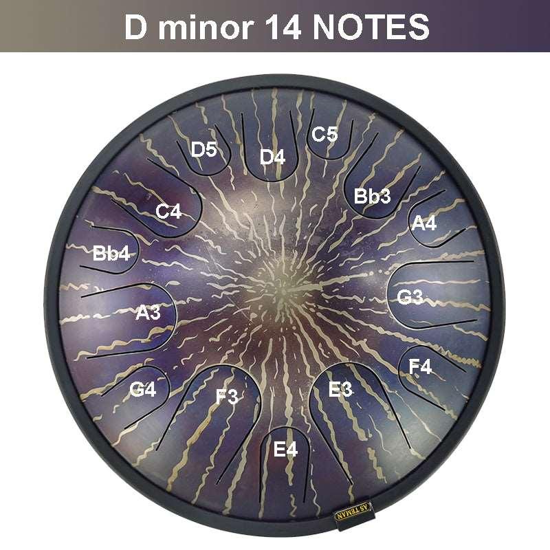 AS TEMAN Steel Tongue Drum | Stars Universe Series Tanktrommel für Yoga & Meditation mit Geschenkset | 14 Zoll 14 Töne Lila