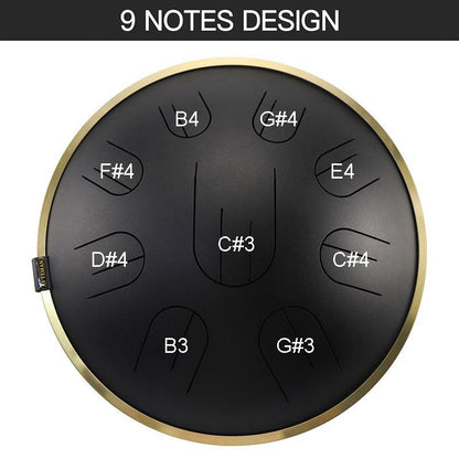 Lighteme Steel Tongue Drum | D Amara / C# Amara Black Tank Drum for Yoga & Meditation with gift set | 14 Inch 9 Notes