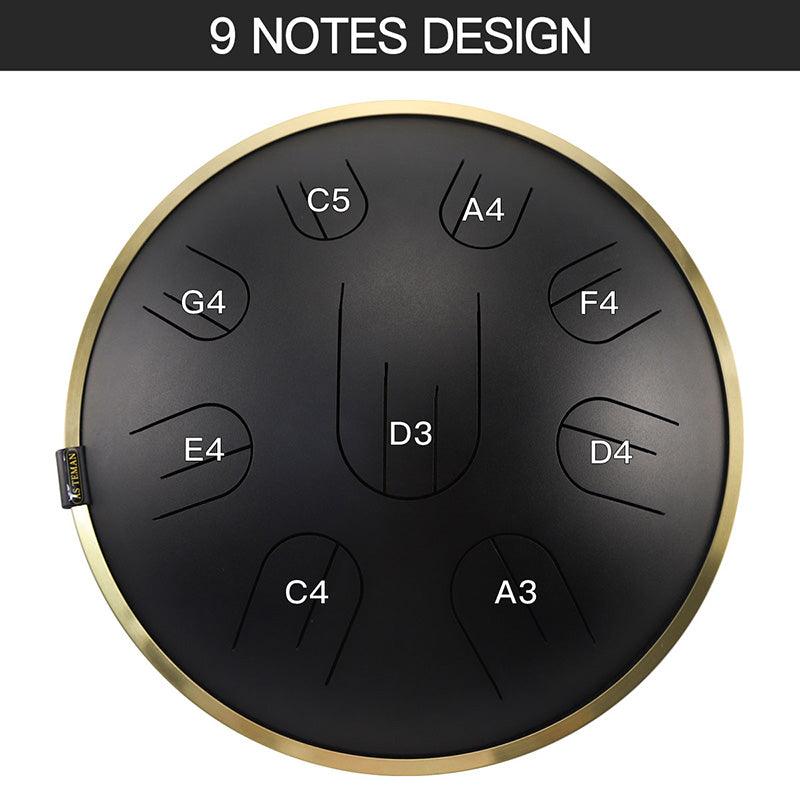 Lighteme Steel Tongue Drum | D Amara / C# Amara Black Tank Drum for Yoga & Meditation with gift set | 14 Inch 9 Notes