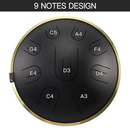 Lighteme Steel Tongue Drum | D Amara / C# Amara Black Tank Drum for Yoga & Meditation with gift set | 14 Inch 9 Notes