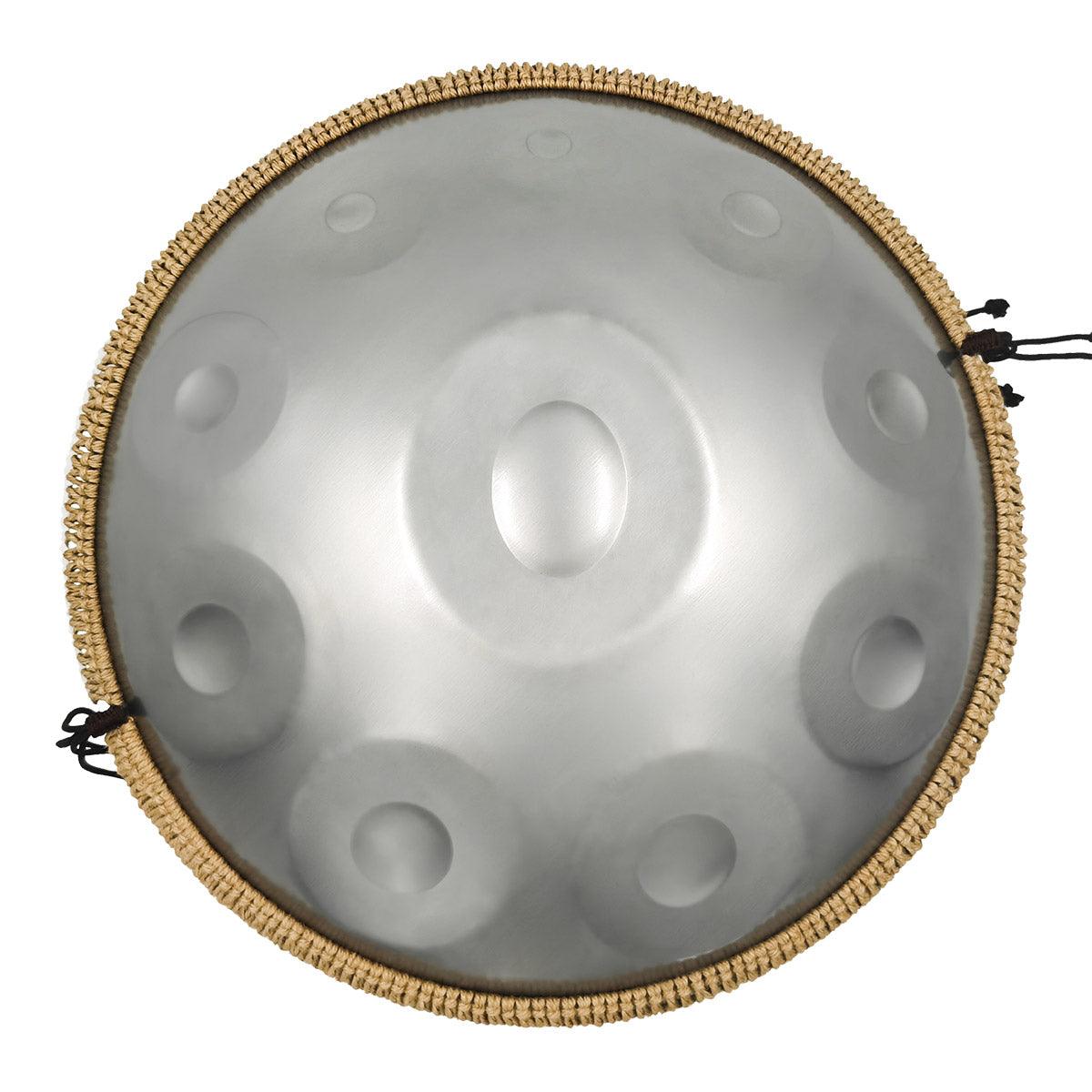 Lighteme Acier inoxydable Handpan Drum Argent Sterling 22 Pouces 10 Notes Ré Mineur Kurd Scale Hangdrum