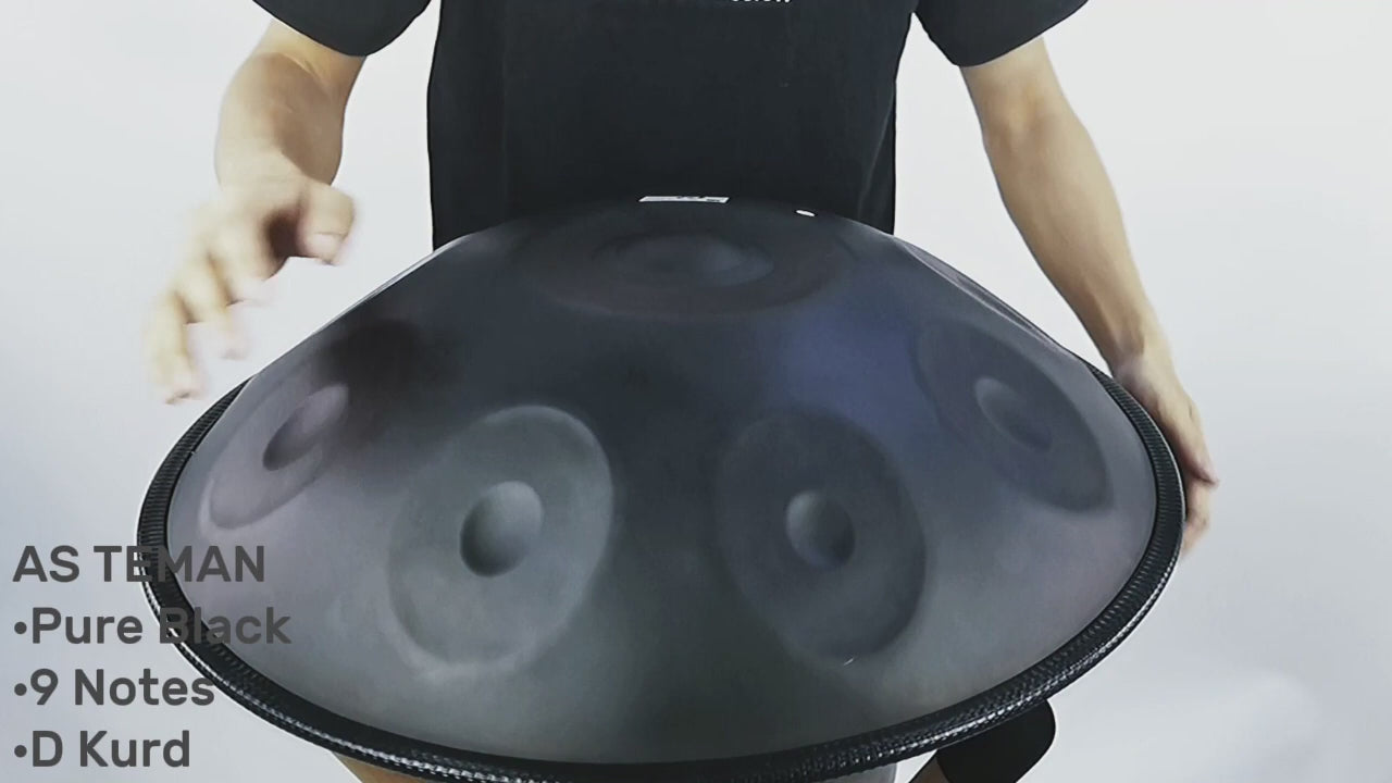 AS TEMAN Handpan Pure Black 9 Notes D Minor Scale Hangdrum with gift set