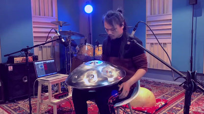 Lighteme Level C Upgrade Space Silver Kurd Scale D Minor 22 Inch 10 Notes Stainless Steel Handpan Drum, Available in 440 Hz, High-end Percussion Instrument
