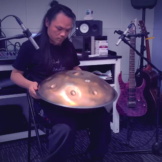 Lighteme Level C Upgrade Dazzling Gold Kurd Scale D Minor 22 Inch 10 Notes Stainless Steel Handpan Drum, Available in 440 Hz, High-end Percussion Instrument