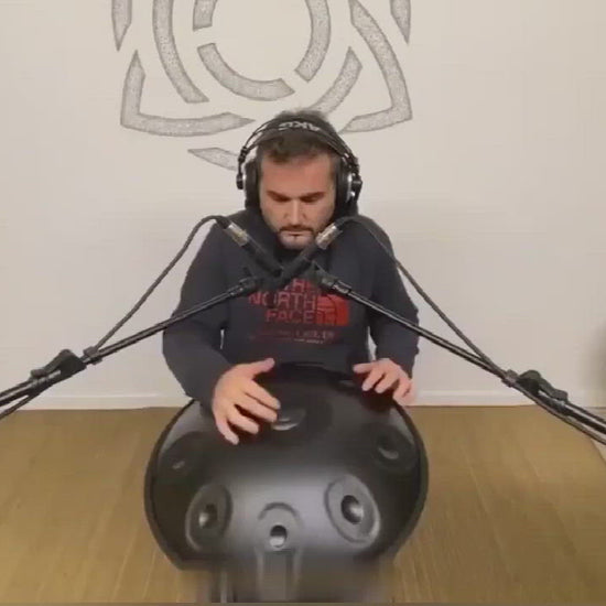 Lighteme Level B Upgrade Space Grey Kurd Scale D Minor 22 Inch 9/10 Notes Nitride Steel Handpan Drum, Available in 440 Hz, High-end Percussion Instrument