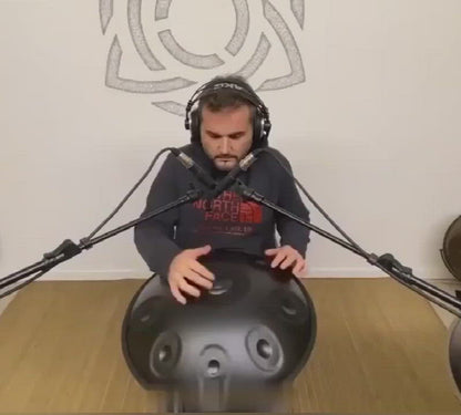 Lighteme Level B Upgrade Space Grey Kurd Scale D Minor 22 Inch 9/10 Notes Nitride Steel Handpan Drum, Available in 440 Hz, High-end Percussion Instrument