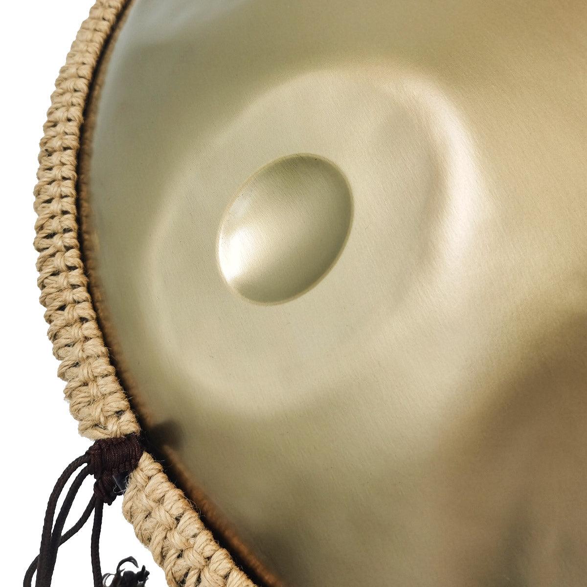 Lighteme Acier inoxydable Handpan Drum Pure Golden 22 Pouces 9 Notes Ré Mineur Kurd Scale Hangdrum