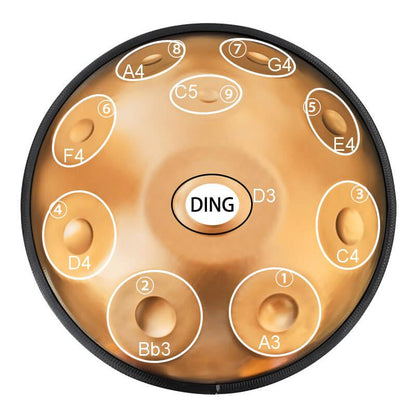 AS TEMAN Handpan Kaufen - d Kurd 10 Töne Hang drum, Edelstahl Handpan 432 Hz 440 Hz Gold