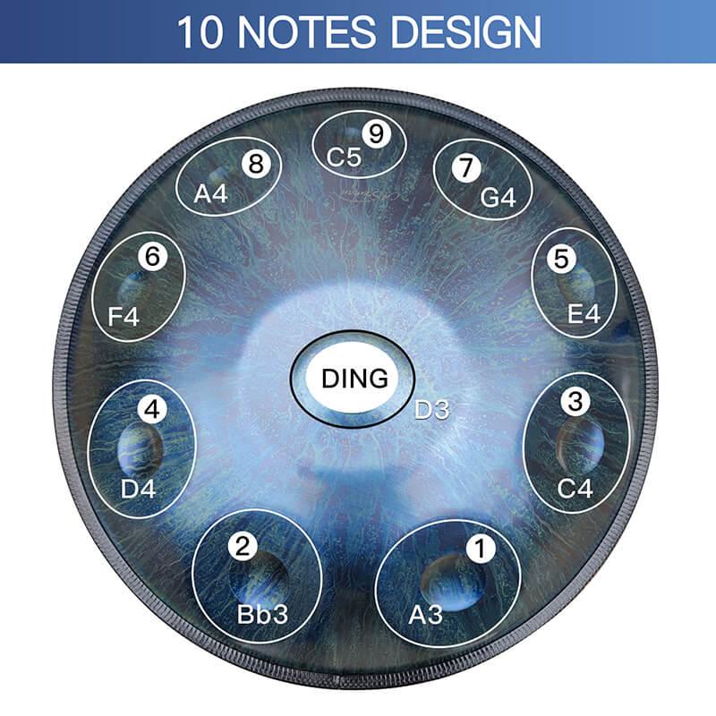 Lighteme As Teman Handpan Stars 10 Notes D Minor Scale Blue hangdrum with gift set