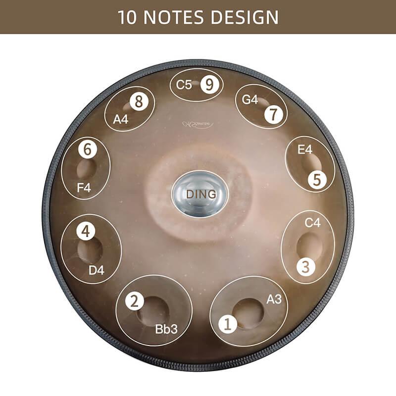 AS TEMAN Handpans - Candle Dragon Hang Drum d Kurd 10 Töne Gold  432 440 Hz Nitrierter Stahl