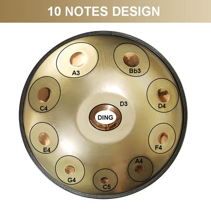 AS TEMAN Handpan Kaufen - Edelstahl 10 Töne Kurd D Moll 432 440 Hz Hang Instrument Gold