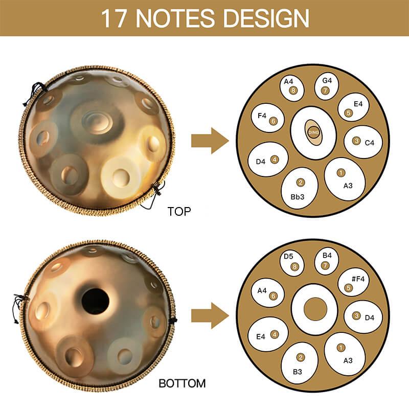 AS TEMAN Handpan Kaufen - 17 Töne d Kurd Steel Hang Drum 432 440 Hz Gold