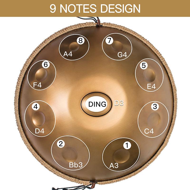 Lighteme As Teman Handpan Pure Golden 9 Notes D Minor Scale Hangdrum with gift set