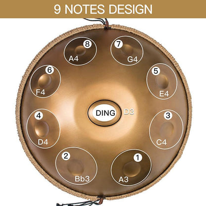 Lighteme As Teman Handpan Pure Golden 9 Notes D Minor Scale Hangdrum with gift set